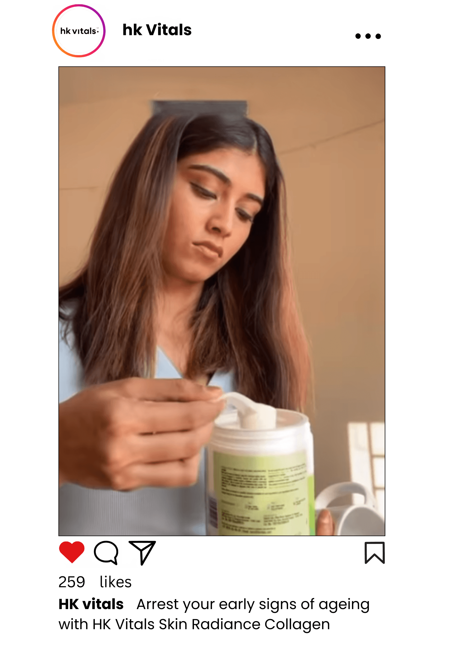 HK Vitals product video shoot featuring marketing highlights with a person holding the product container.