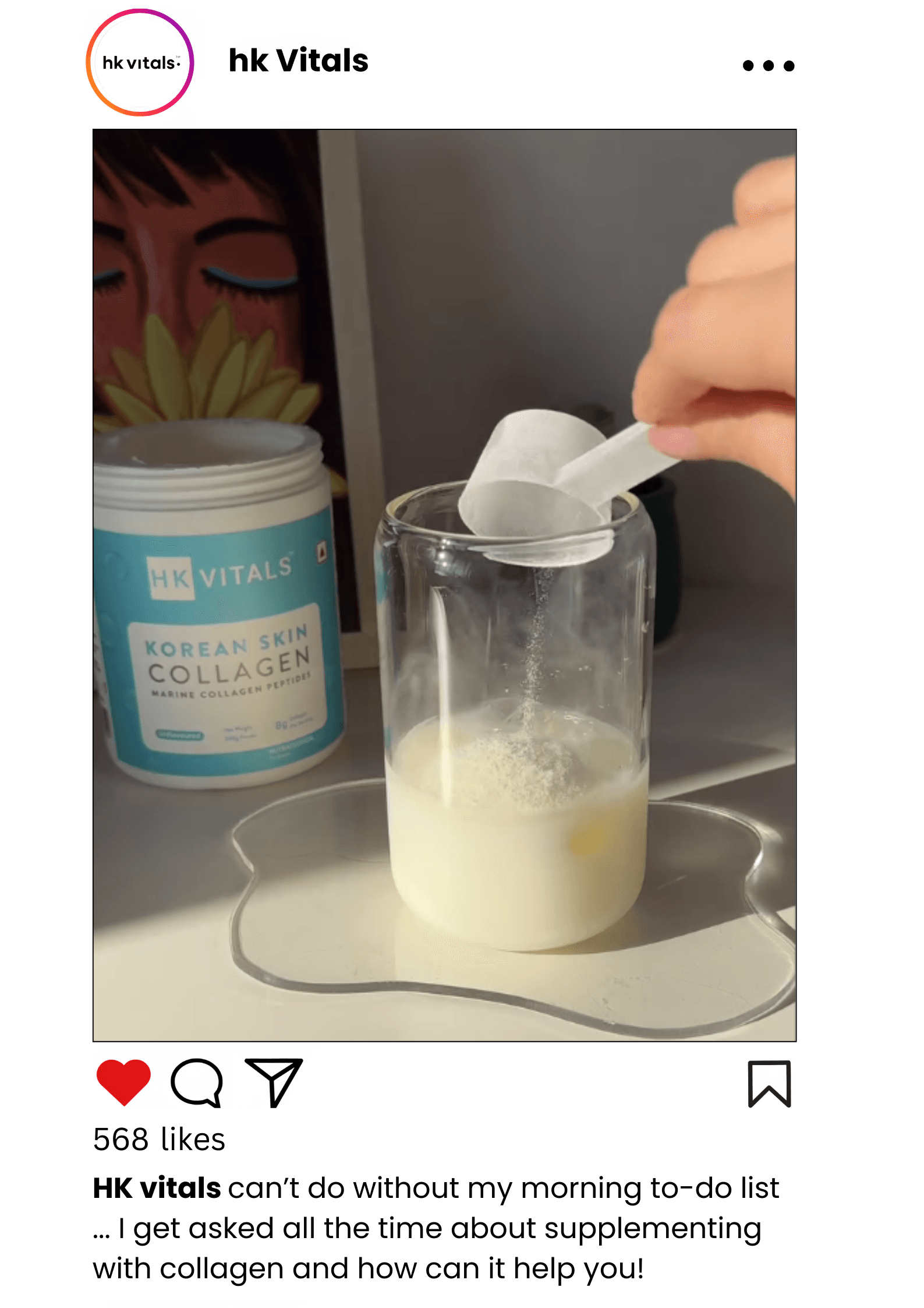HK Vitals Korean Skin Collagen video shoot showcasing product marketing with a close-up of supplement mixing in a glass.