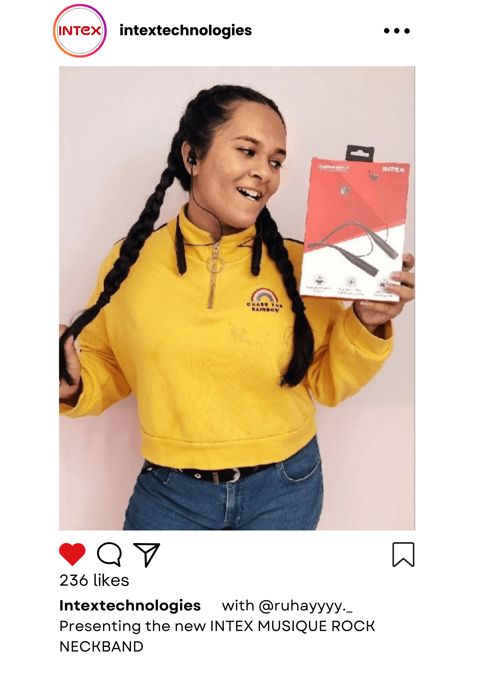 Influencer in a video shoot showcasing Intex wireless earphones, promoting the product through marketing and branding