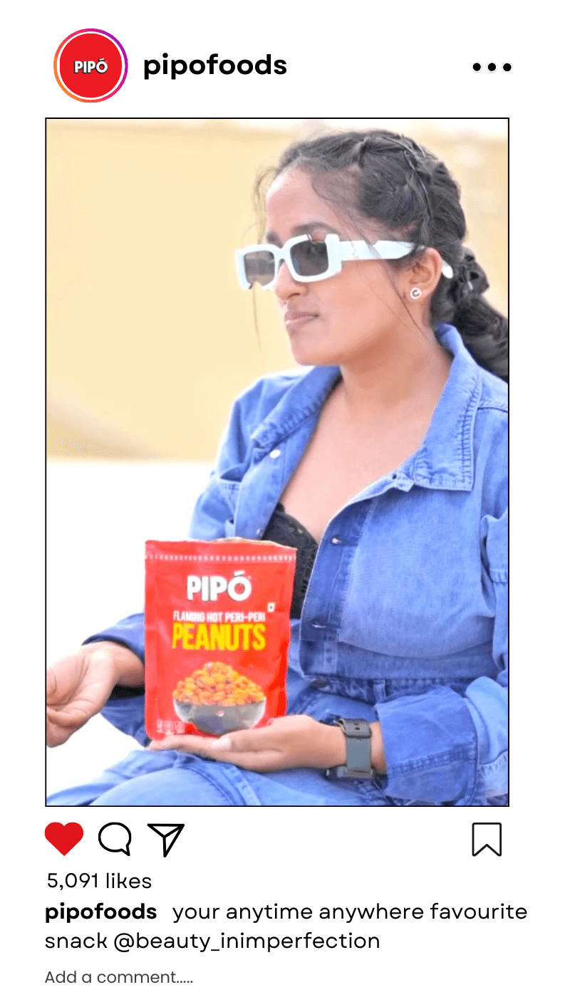 Mvisionary partners with influencers to boost Pipo Foods' brand, featuring a woman resting after recording dancing videos.@beauty_inimperfection